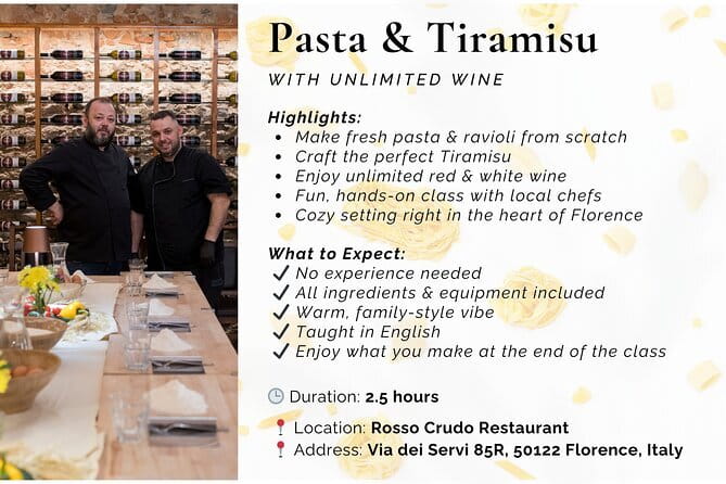 Florence: Pasta & Tiramisu Cooking Class with Unlimited Wine - The 3-hour flow: dough, tiramisu, wine, and a proper finish