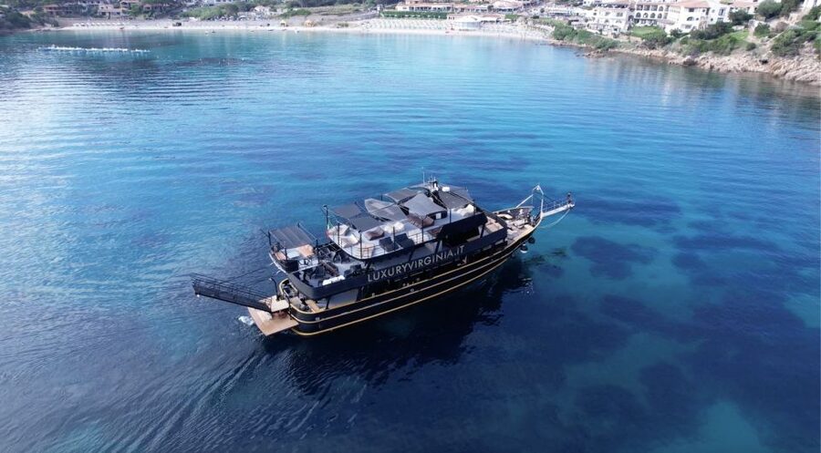 From Cannigione: La Maddalena Archipelago Boat Trip - The Virginia boat setup: decks, reserved loungers, and swim access