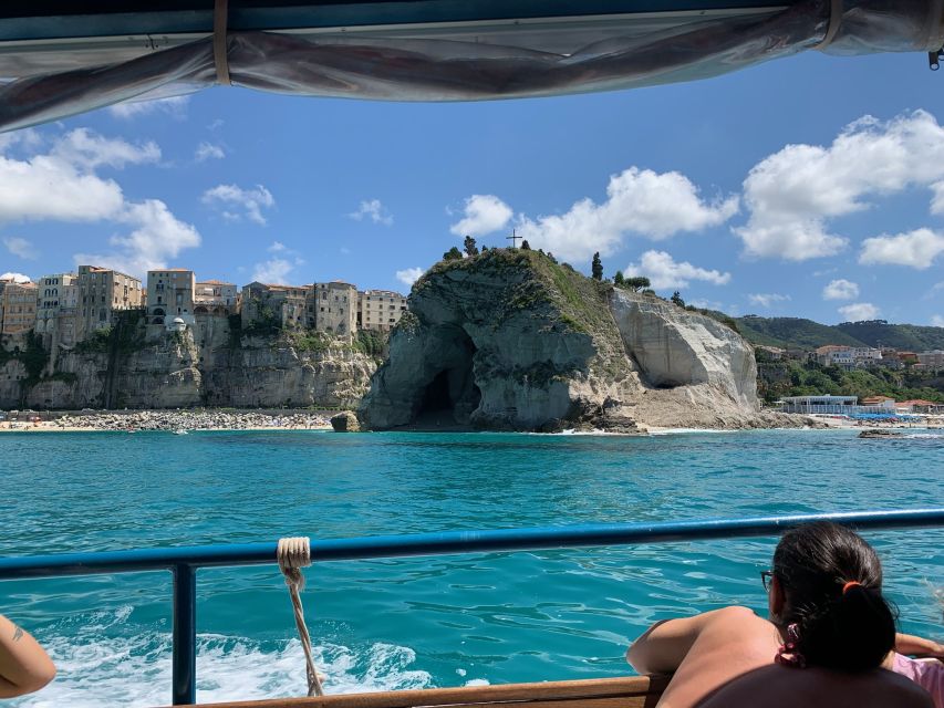 From Tropea: Capo Vaticano boat tour with snorkel & aperitif - The coast tour part: caves, bays, and Roman-port scenery