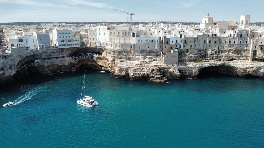 Polignano a Mare: Catamaran Tour with Aperitif & Local Food - Grotta Palazzese: quick look now, story later