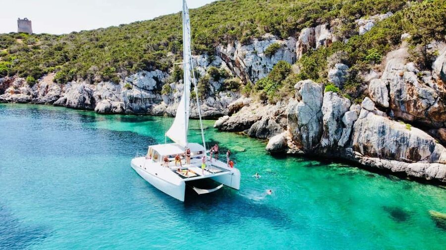 Porto Conte: Half-day catamaran tour with aperitif - Cala Dragunara swim stop: masks, SUP, ladders, and time to do it your way